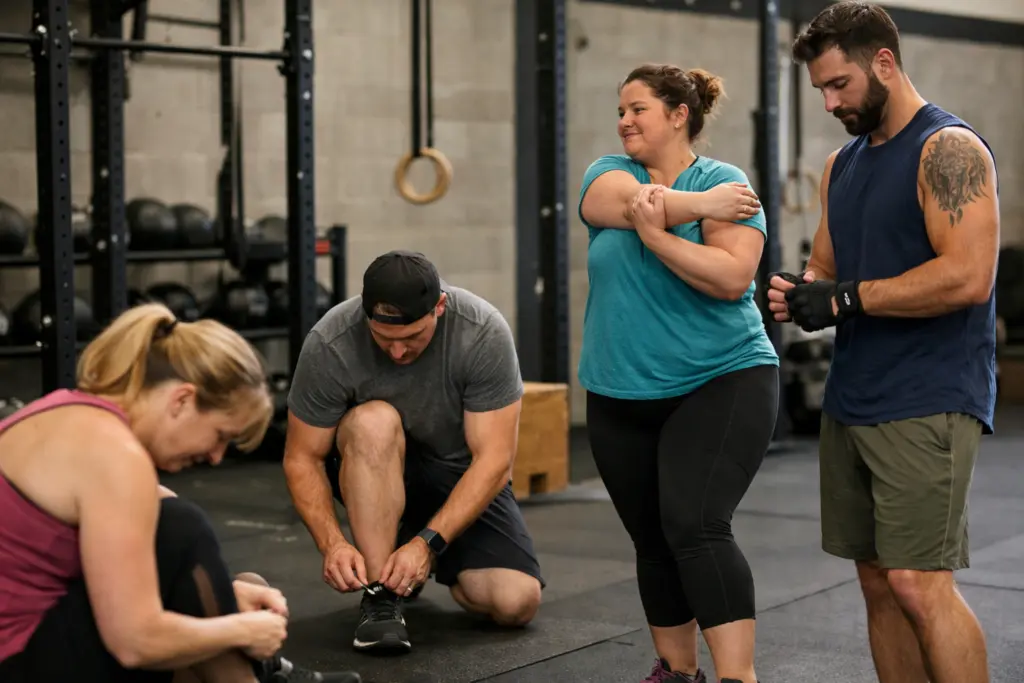 HYROX gear beginner training in a public gym
