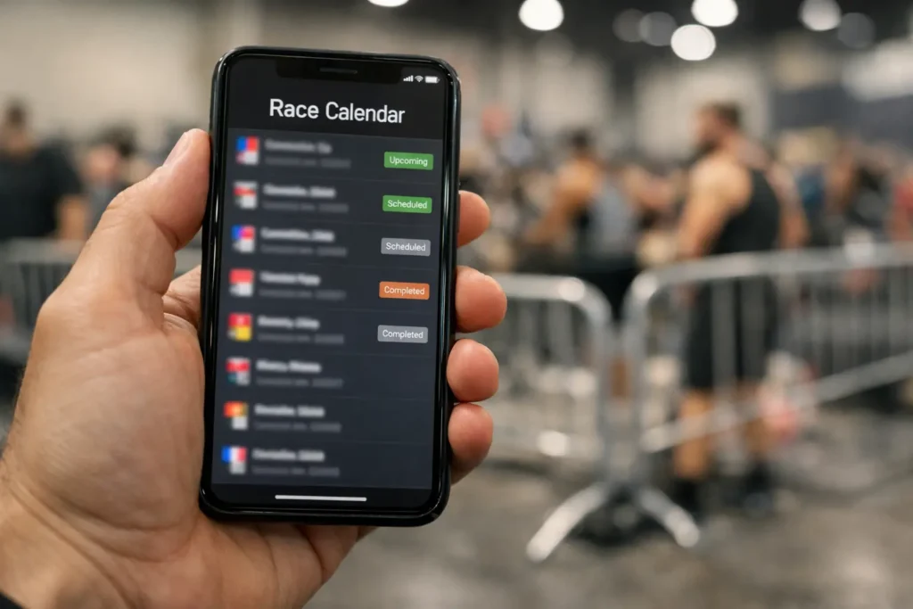 how often are HYROX events – athlete checking race calendar on phone