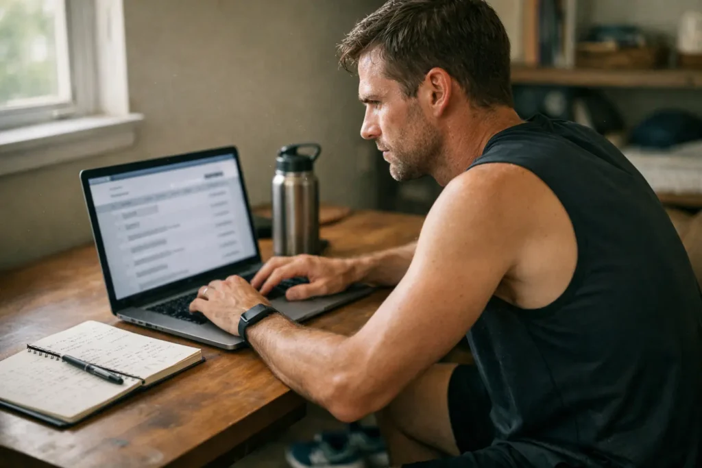 how often are HYROX events – athlete planning next race on laptop