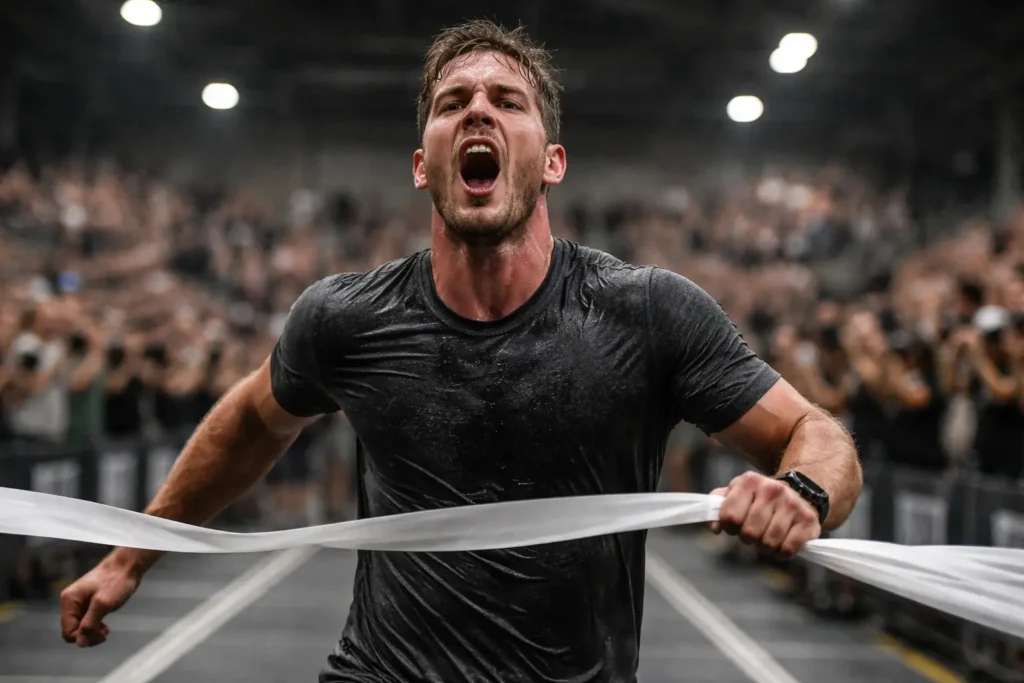 how often are HYROX events – athlete finishing an indoor HYROX race