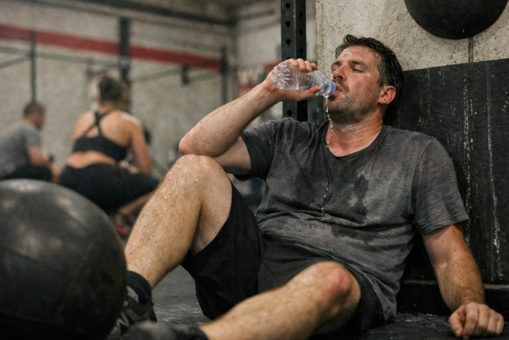 HYROX athlete managing running fatigue during competition training
