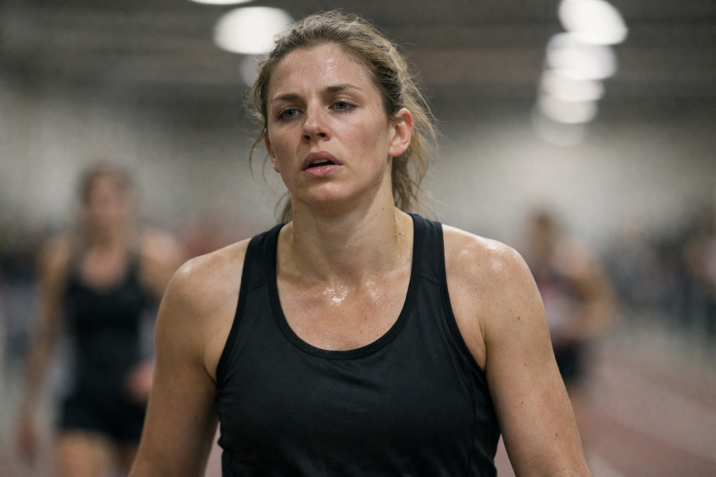 Athlete experiencing mental fatigue during his first HYROX race