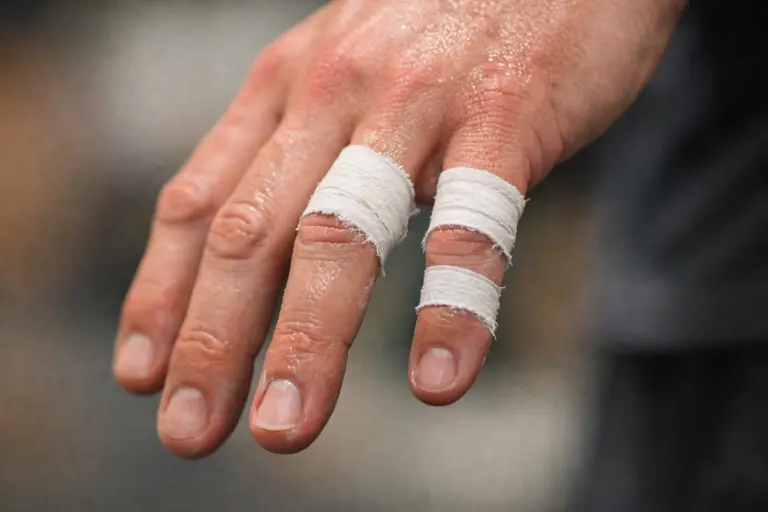 Athletic tape used for callus protection during HYROX training