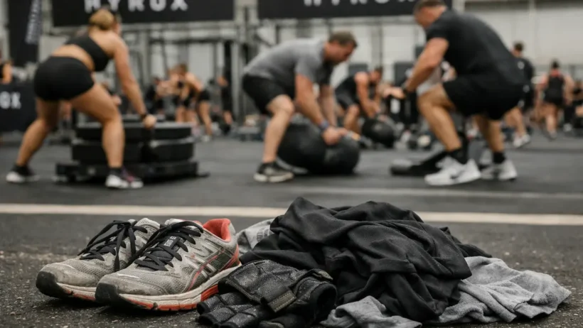 Hyrox gear mistakes illustrated by poorly chosen race equipment during a competition