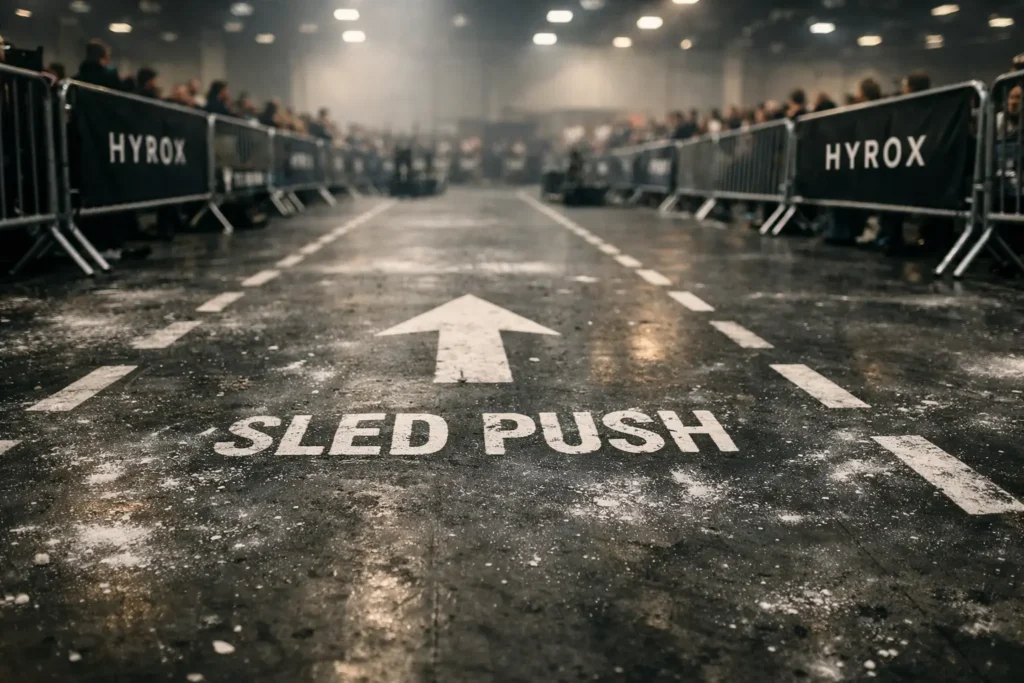 hyrox performance race lane with sled push track inside hyrox competition arena