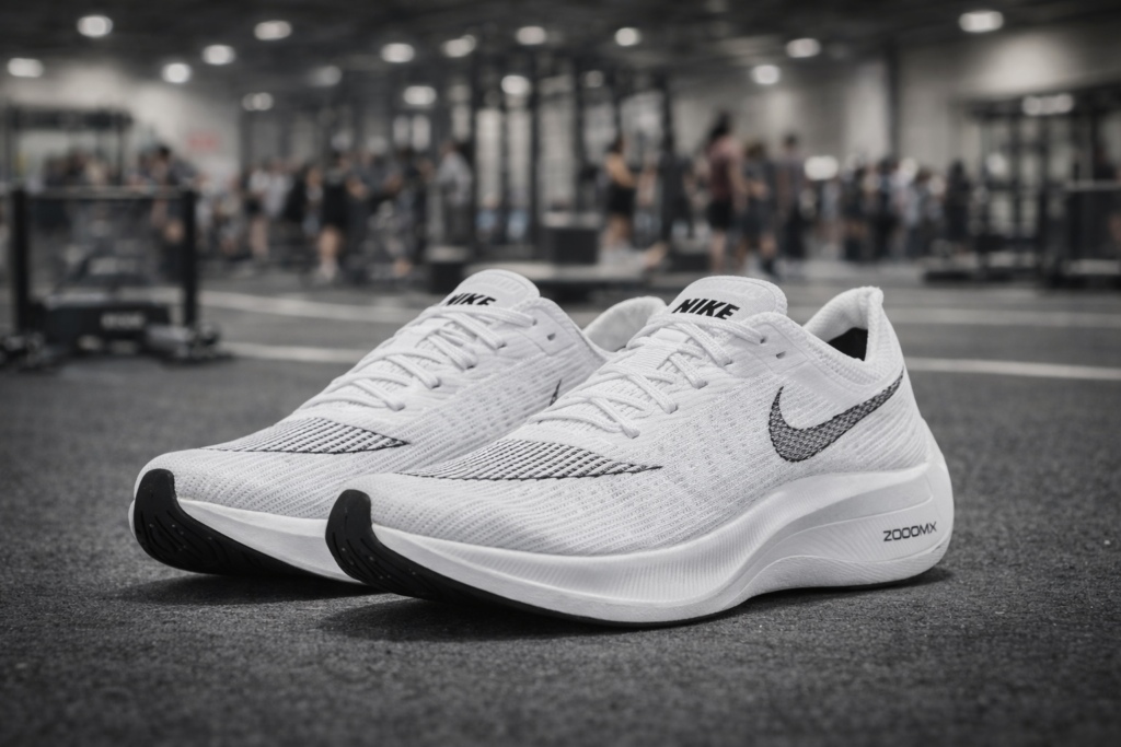 High-performance running shoe with strong grip used in HYROX sled push stations