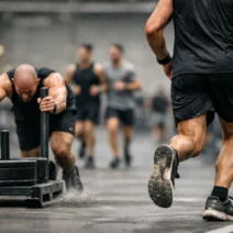 HYROX divisions explained with athletes competing in Open, Pro, Doubles and Relay race formats inside an indoor arena