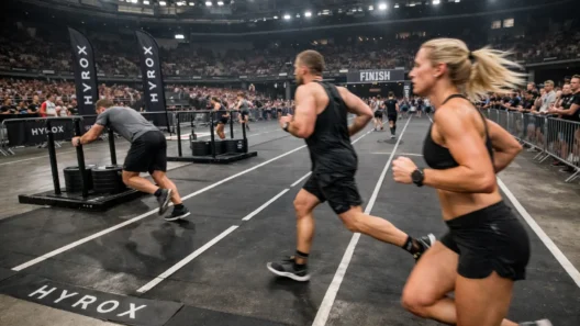 HYROX average time by age group indoor race arena