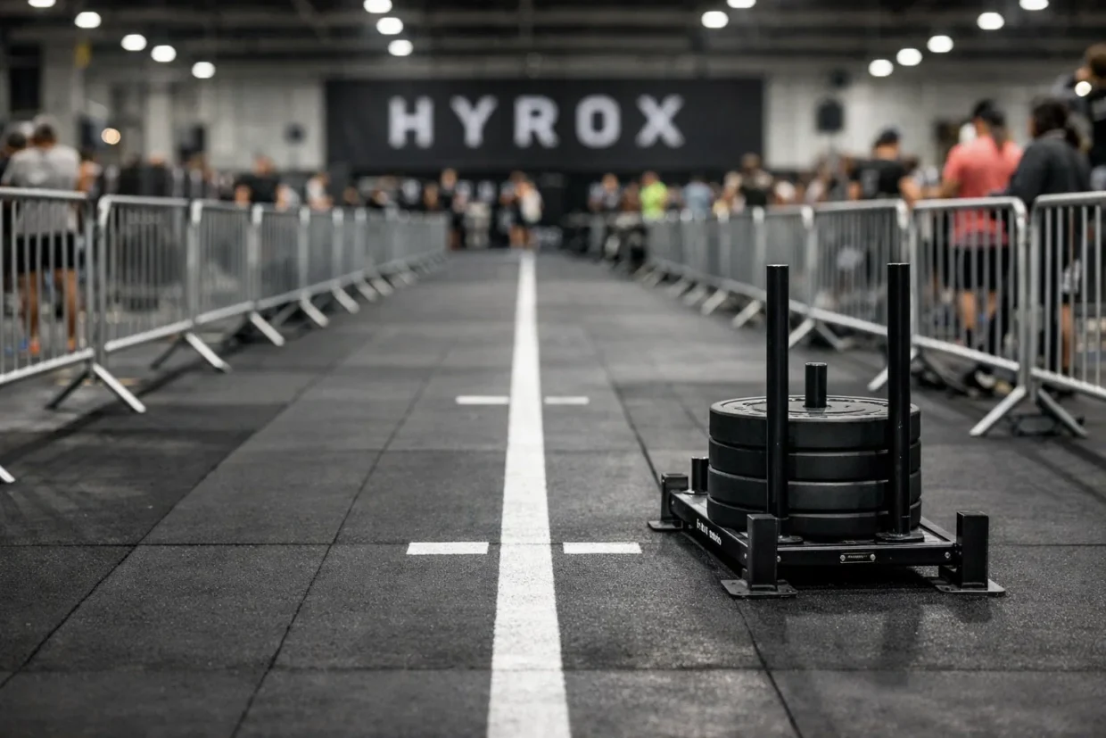 Close-up of a HYROX competition sled runner after the 2026 equipment update