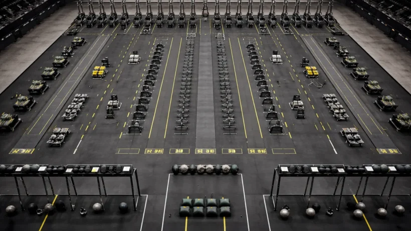 hardest hyrox stations competition floor aerial layout