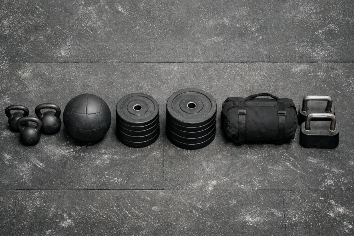 hyrox weights equipment kettlebells plates sandbag