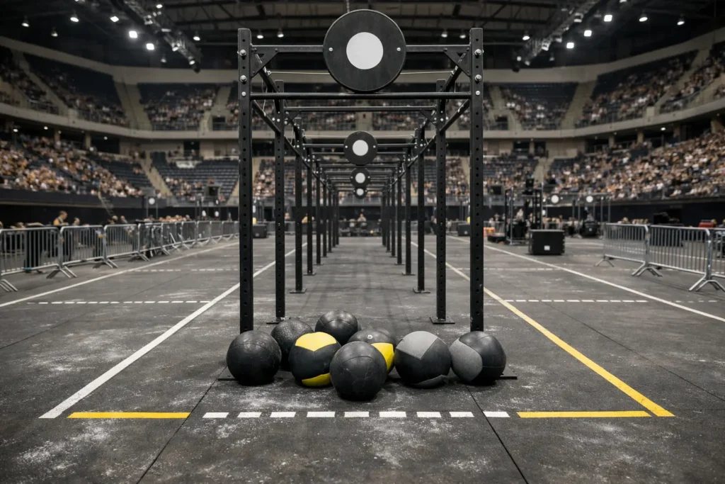 hyrox wall ball station target in competition arena