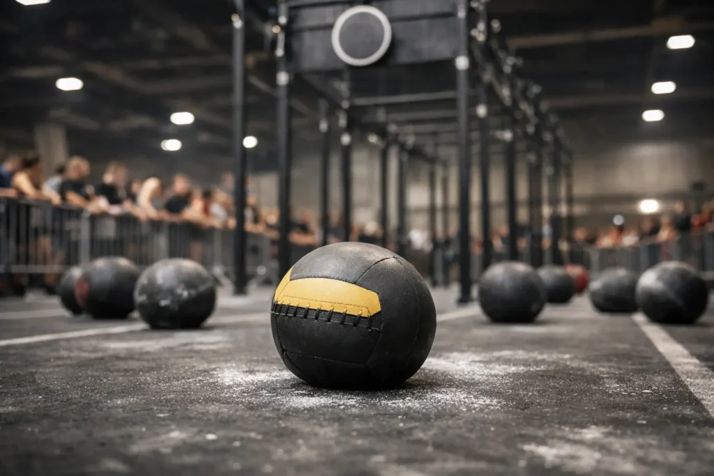 hyrox wall ball miss target on competition floor