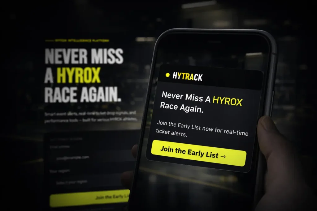 HYROX ticket alert notification on smartphone HYTRACK US tickets