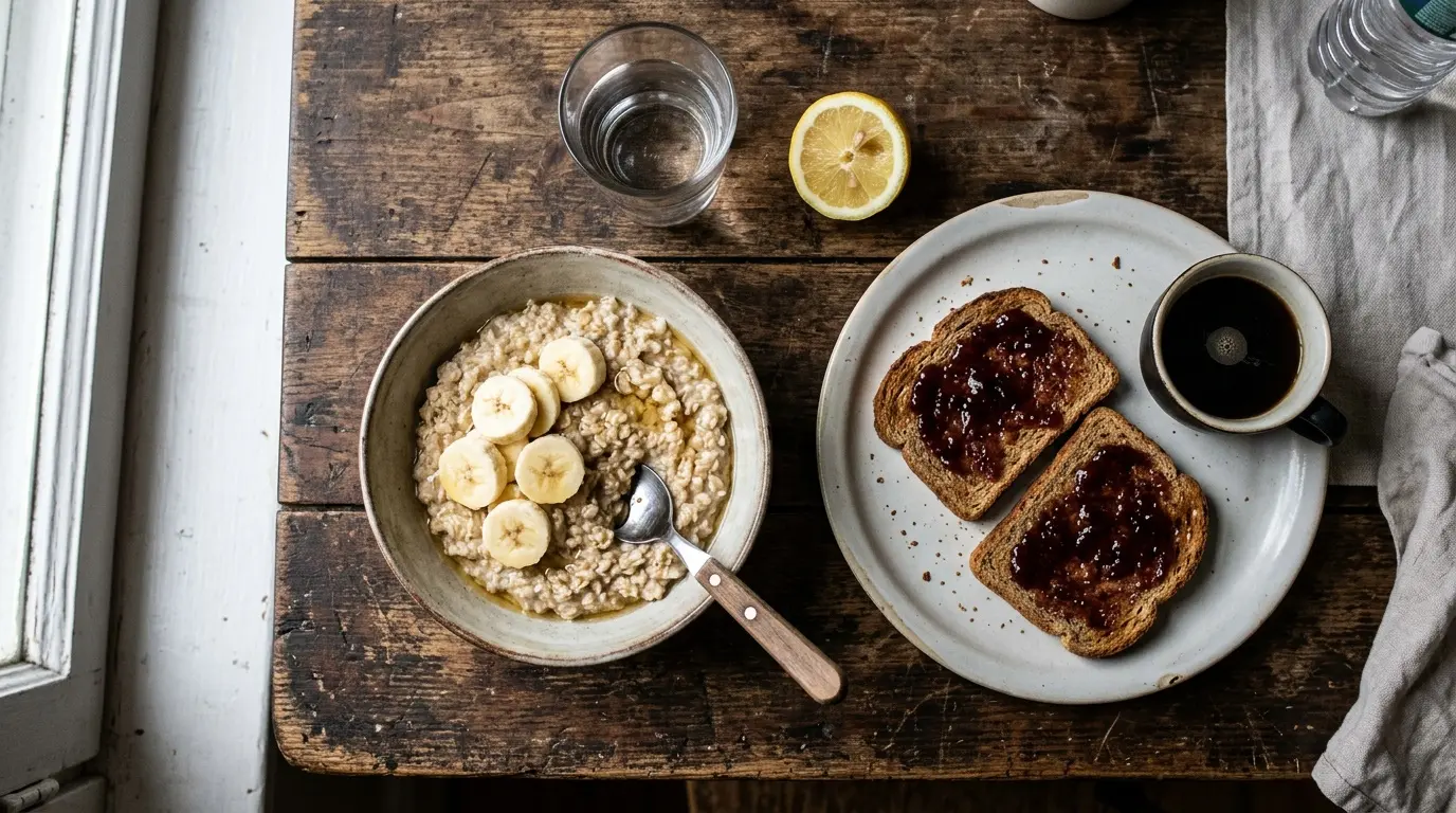 What to eat before HYROX — race morning meal with oats, toast, banana and coffee