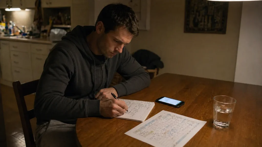 Athlete planning HYROX race week schedule at home the Monday before race day