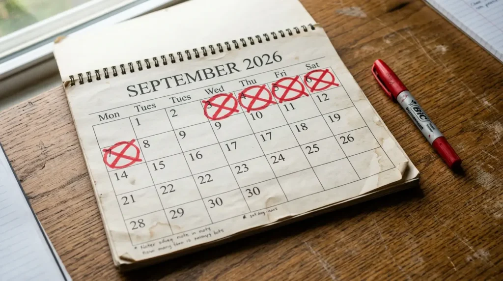 September 2026 calendar with HYROX DC 2026 race dates marked from September 3 to 7