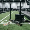 Loaded HYROX sled on official turf track ready for sled push and pull for HYROX training session