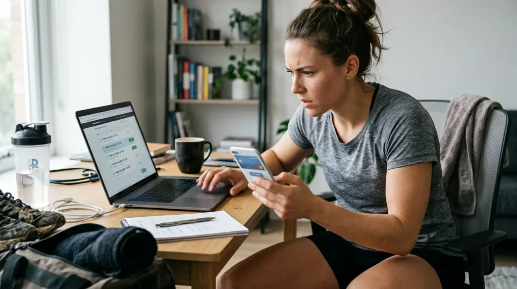 athlete using laptop and smartphone to secure HYROX tickets faster checkout strategy