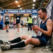 Athlete checking HYROX results on smartphone after finishing a race