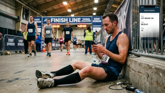 Athlete checking HYROX results on smartphone after finishing a race