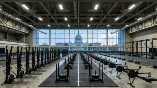 HYROX DC 2026 race venue setup with Washington D.C. Capitol view in the background