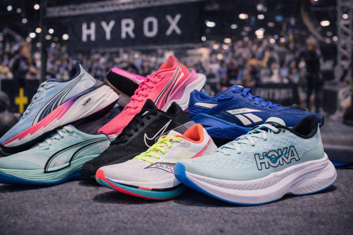 Best shoes for HYROX 2026 — PUMA, Nike, Saucony, Reebok and HOKA lined up at a HYROX event