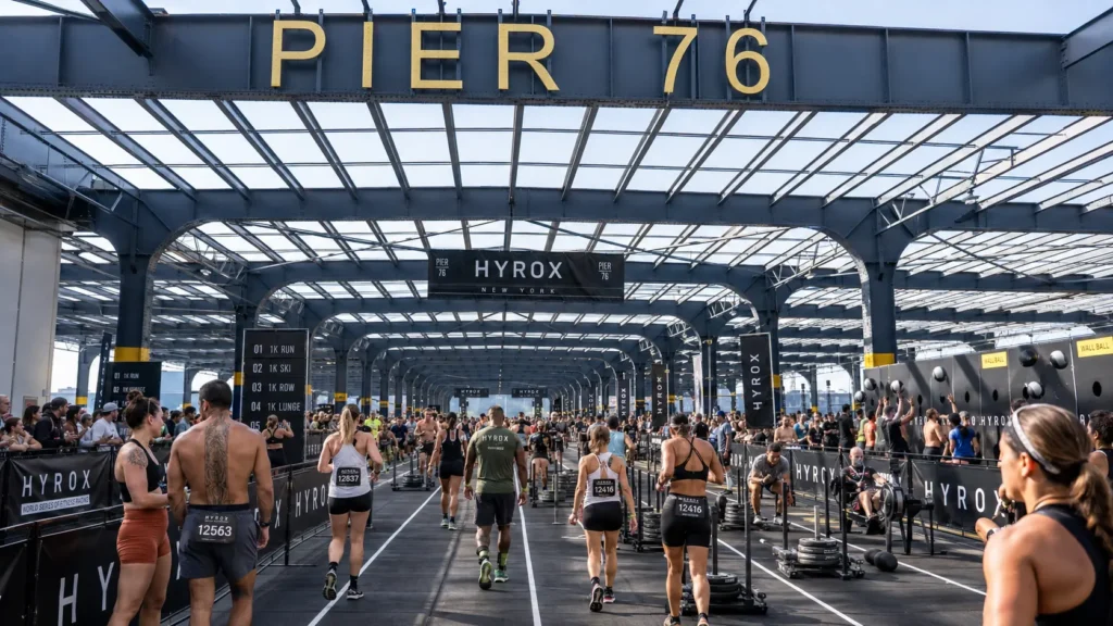 Pier 76 Hudson River Park aerial view — venue for HYROX New York 2026