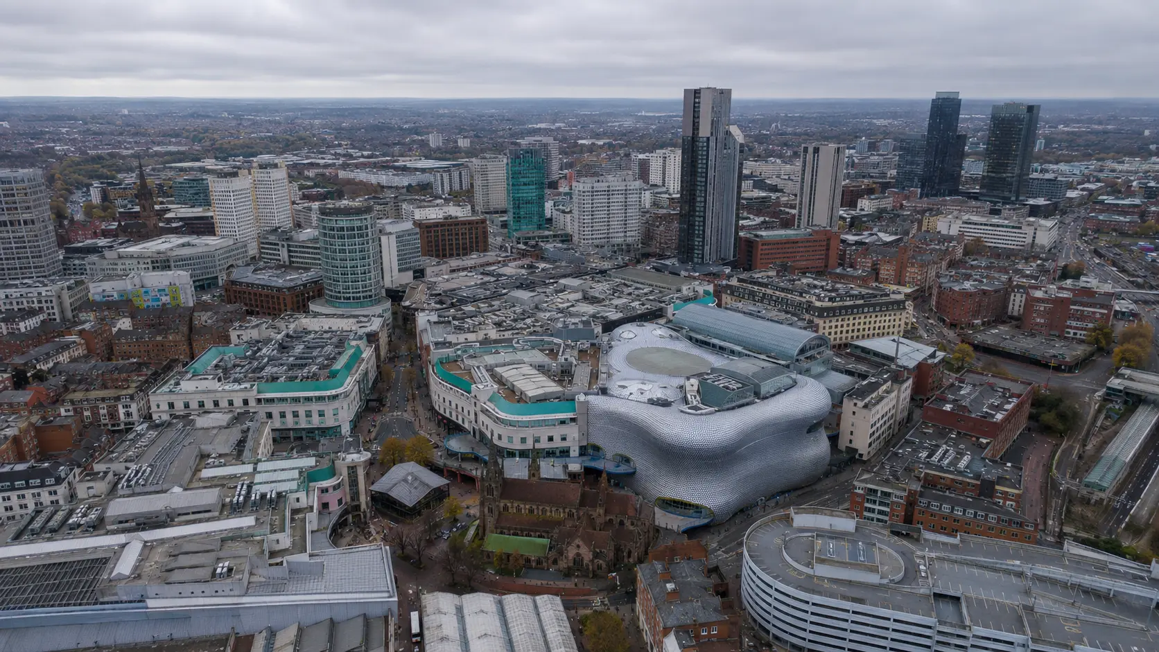 Birmingham city centre skyline with Bullring — host city of HYROX Birmingham 2026 at the NEC