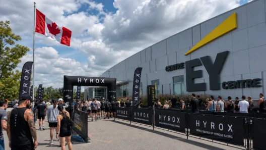 Maintenant on va faire une iamge pour un événement HYROX en allemagne ca se situe à "Messe Karlsruhe", c'est ce batiment que je t'ai envoyé, transforme le en événement hyrox (n'oublie pas de mettre un drapeau de l'allemagne à un endroit stratégique)
