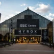 Scottish Event Campus (SEC) entrance at dusk during HYROX Glasgow