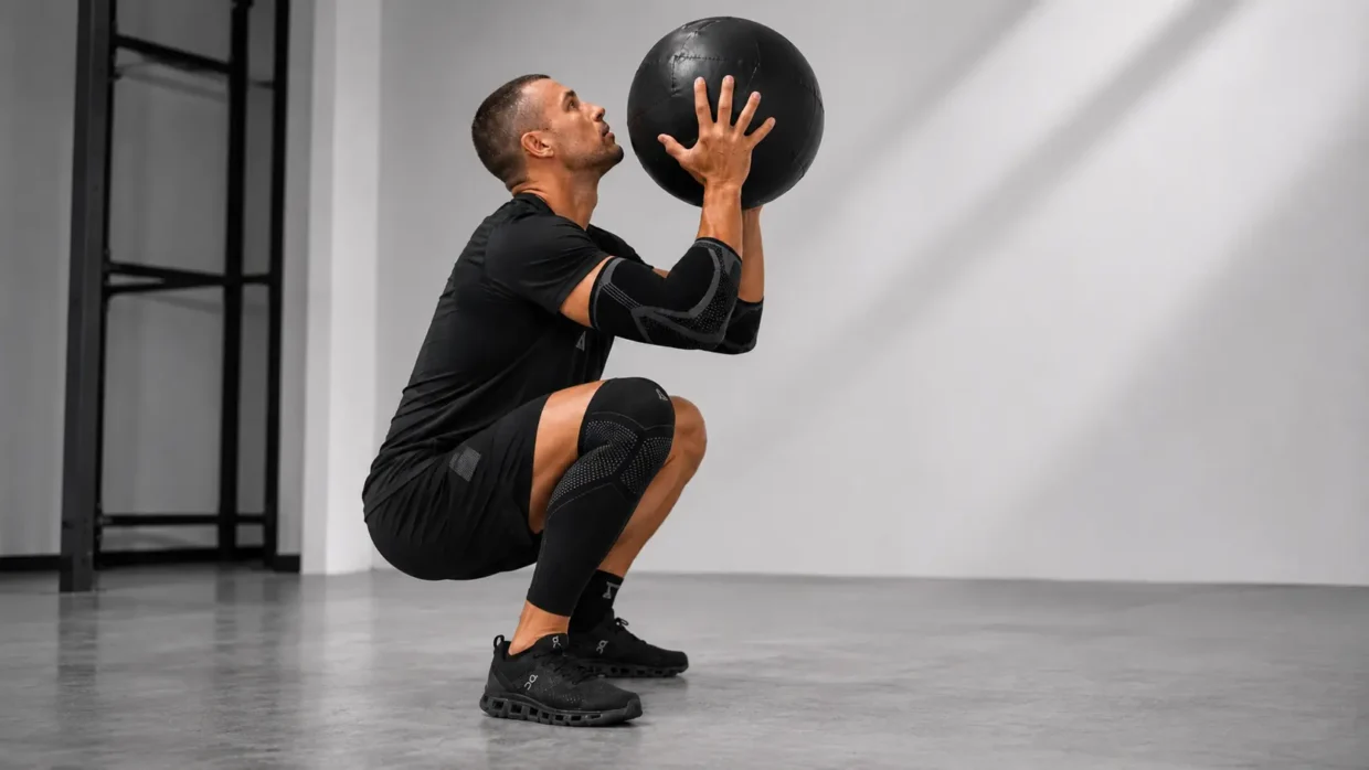 elbow sleeve for HYROX worn during wall ball training