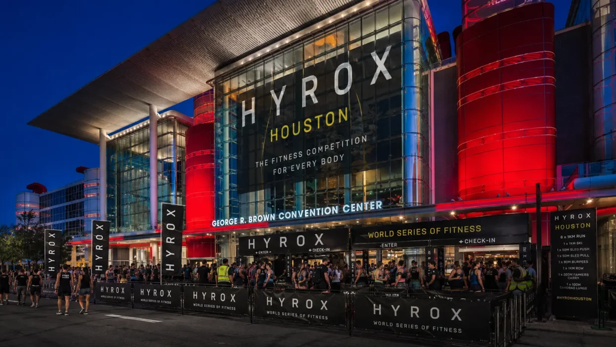 George R. Brown Convention Center lit up at night for HYROX Houston, host venue for HYROX Houston 2027