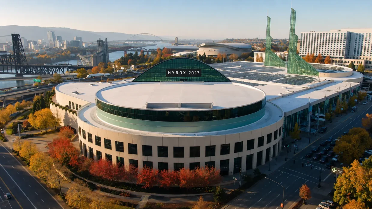 Aerial view of the Oregon Convention Center in Portland, host venue for HYROX Portland 2027