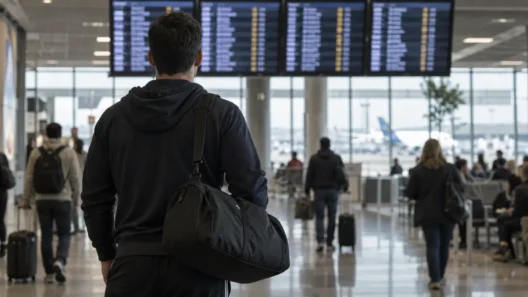 Athlete traveling for a HYROX race abroad at the airport