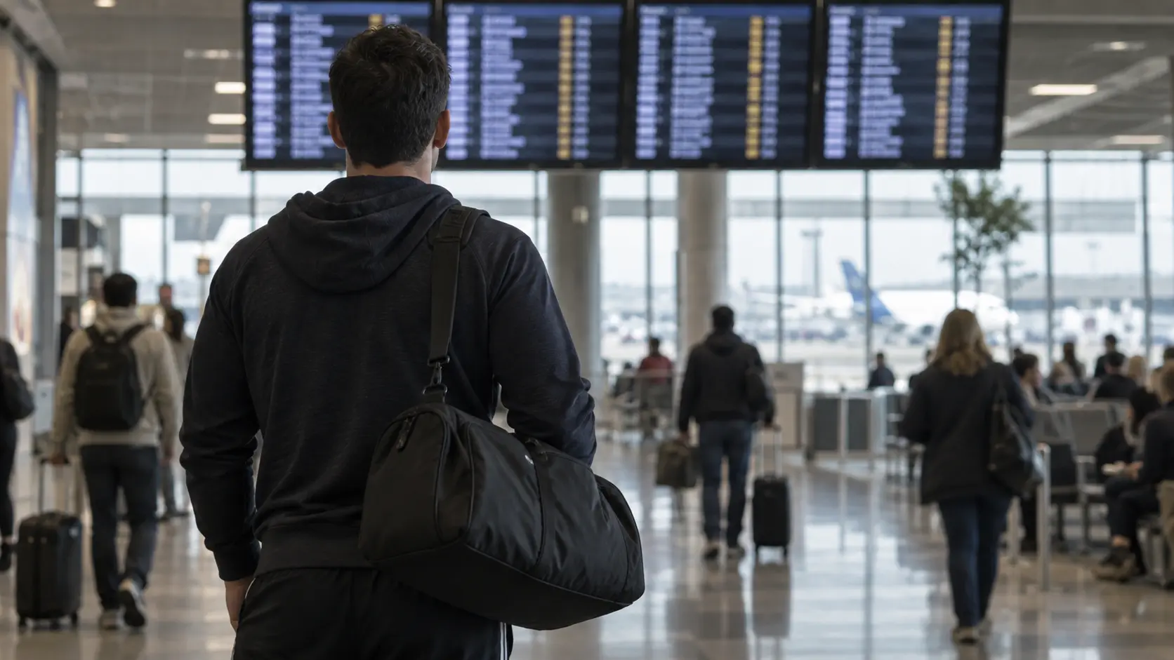 Athlete traveling for a HYROX race abroad at the airport