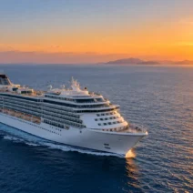 HYROX Elite 15 Cruise ship sailing across the Mediterranean at sunrise
