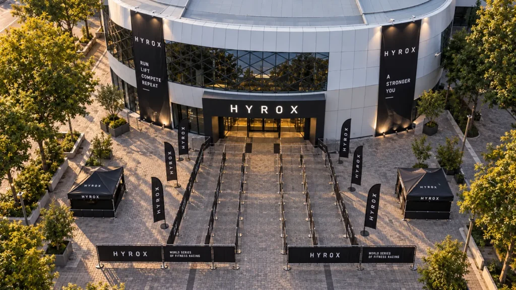 Aerial view of HYROX Budapest venue entrance before race day