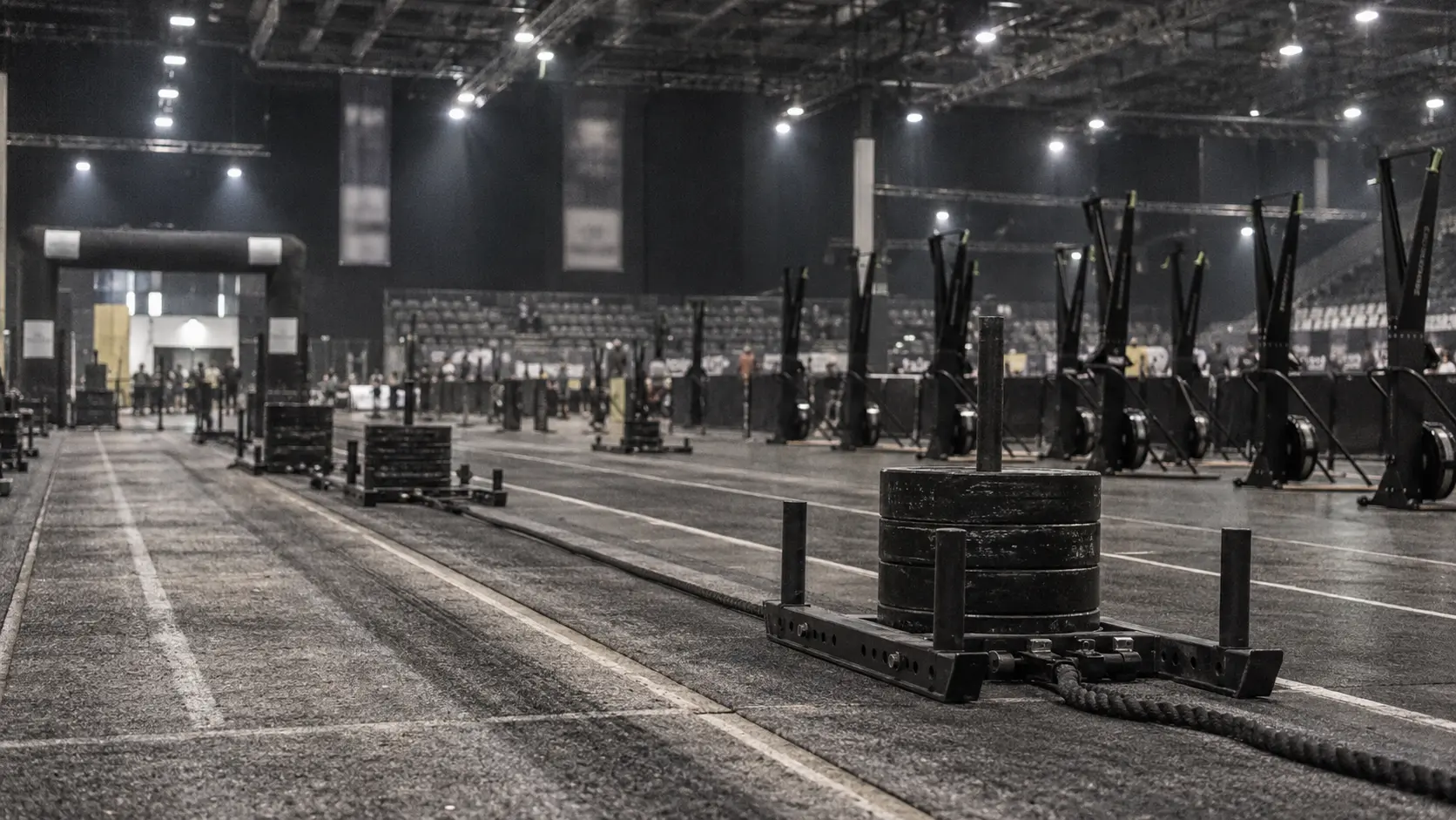 Empty HYROX competition hall representing the sport's push to be in the Olympics by 2032