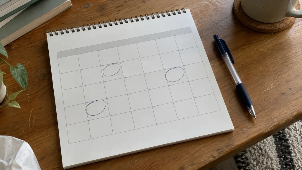 Paper calendar with race days circled on a table while planning HYROX Hamburg 2026