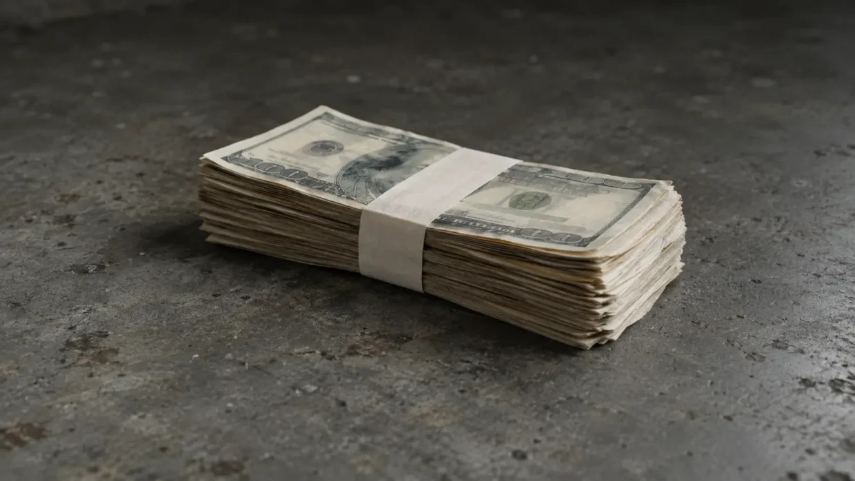 HYROX prize money 2026/27: stack of dollar bills on a concrete surface
